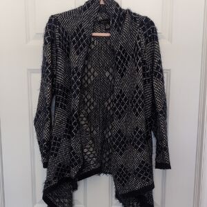 BCBGMaxAzria Black and White Cardigan Sweater with Waterfall Drape